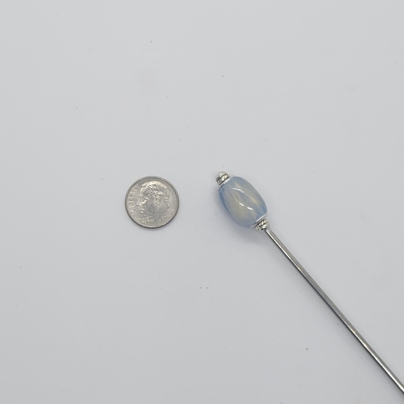 Skydrift Stainless Steel Hair Stick Shimmering Oval Resin Custom Length Updo Pin - Picture 4 of 6